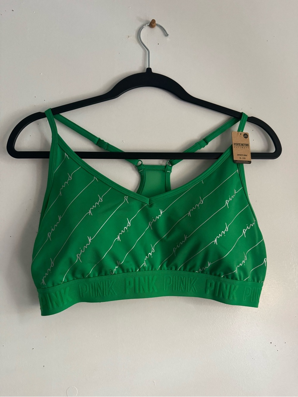 PINK Victoria's Secret Bright Green Wireless Bralette with Script Print